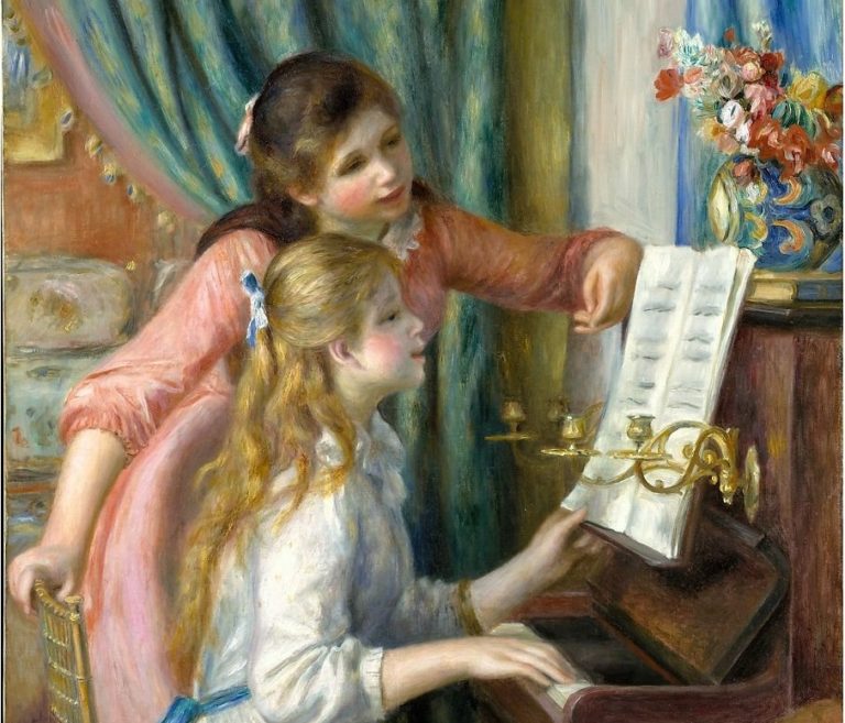 Two young girls at the piano